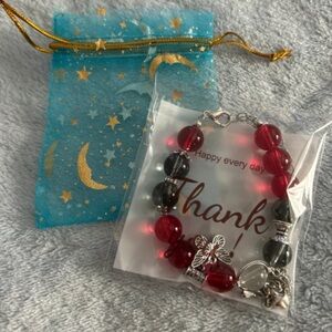 Chic Red and Black Beaded Bracelet with Silver Accents